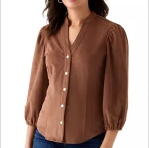 Philosophy
Women's 3/4 Sleeve Vegan Suede Button Front Shirt